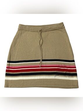 Mecca Femme Beige Striped Knit Drawstring Skirt Y2K Sz M